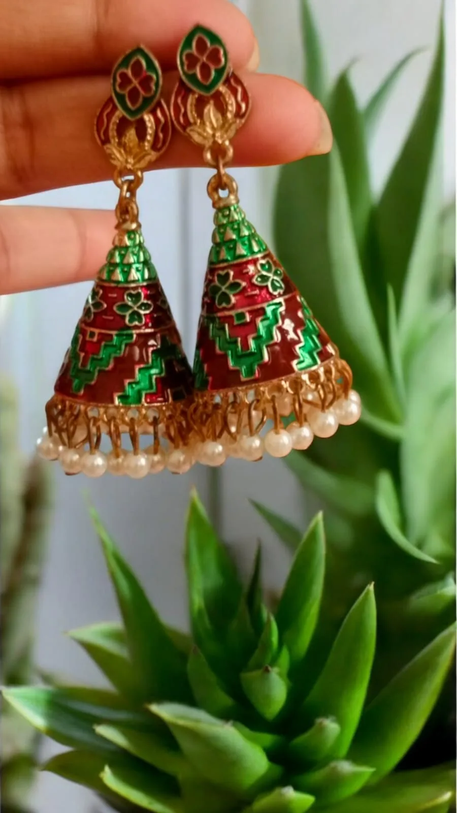 Rangoli Pearl Jhumka Earrings