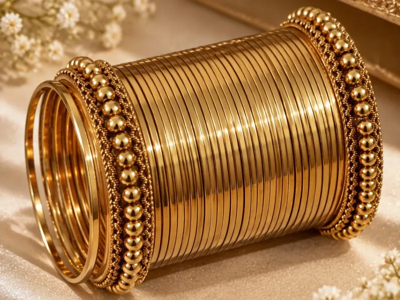 Hand-finished gold bangles from the Mihrunnisa atelier