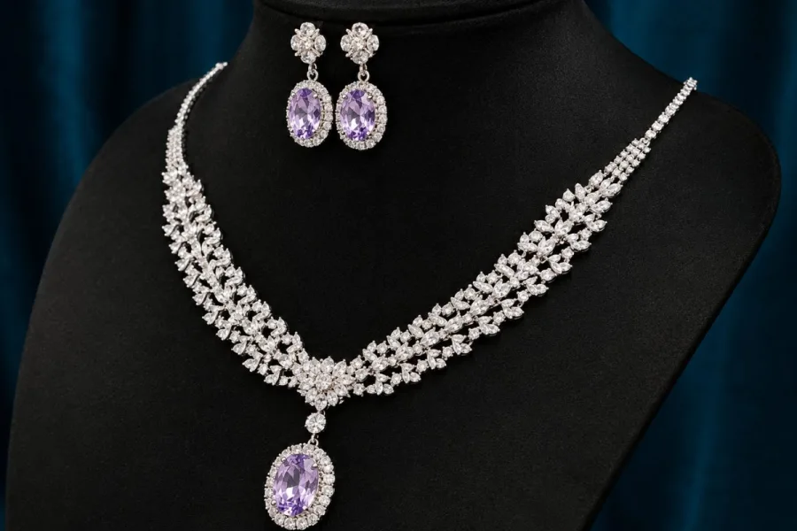 Layered bridal stones styled together — kundan, polki and pearl.