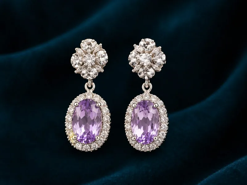 Lavender amethyst jewellery laid on black velvet