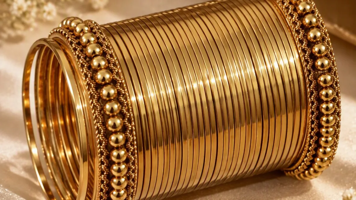 Hand-finished gold bangles from the Mihrunnisa atelier
