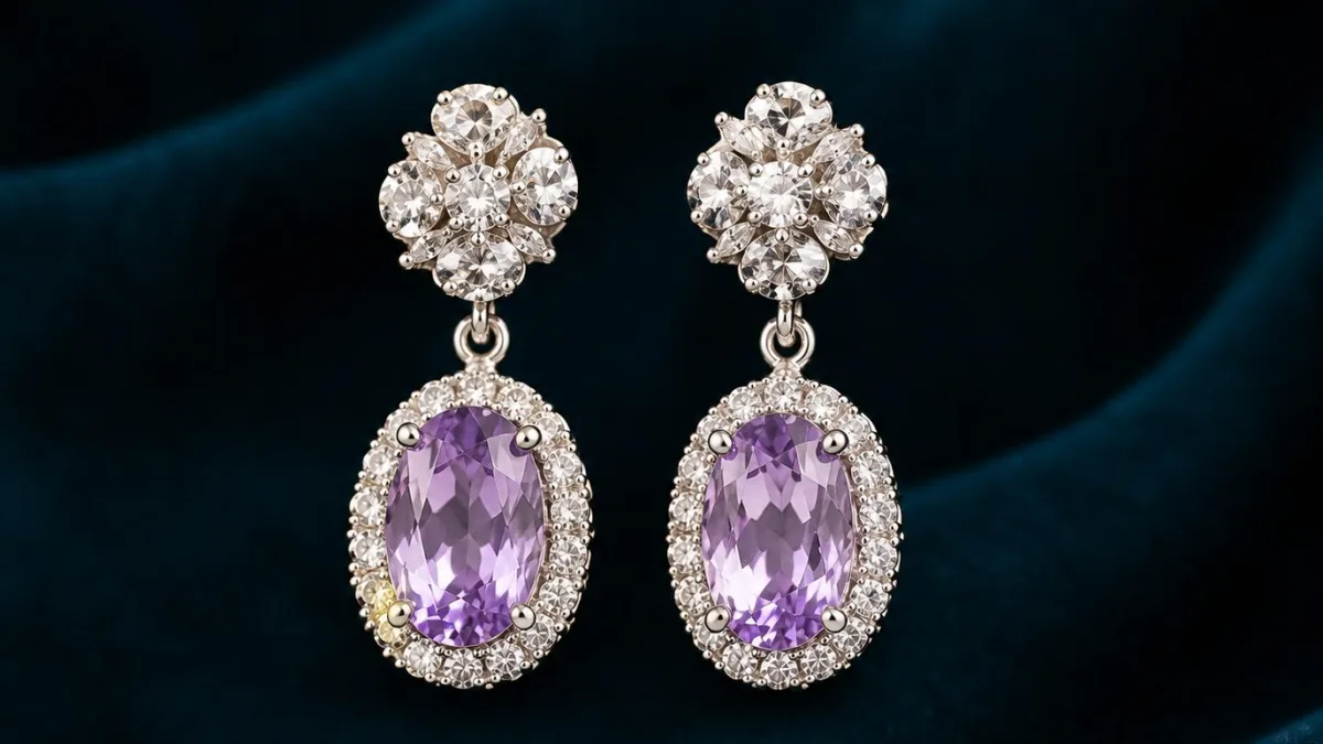 Lavender amethyst jewellery laid on black velvet